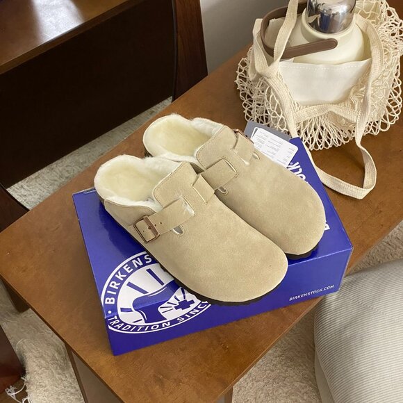 Birkenstock Boston Shearling Suede Leather Shearling Clogs - Picture 1 of 9